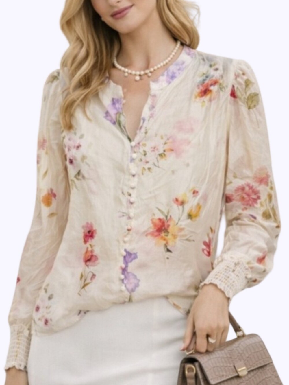 Bailey/44 Floral Lyocell Blend Button‎ Front Blouse Pale Pink Multi Size S NEW